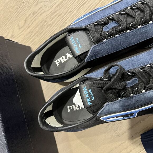 Prada Retro Trainer Sneaker Oltremare Nero Suede Leather Mens UK 9 / US 10 NEW - Picture 8 of 15